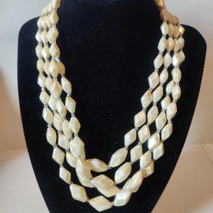 Antique Multistrand Statement Necklace with Faux Pearls
